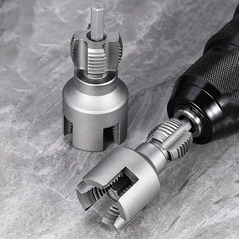 Pipe Thread Cutting Tool – 1/2" & 3/4" Integrated Inside/Outside Threader, Electric Drill Compatible, For PVC & PPR Pipes