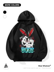 Classic Looney Tunes Bunny Graphic Hoodie Pullover, Loose-Fitting Casual Lightweight Sweatshirt, Breathable Home Wear, Perfect for Outdoor & Indoor Use