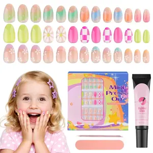 EBANKU Press on Nails for Kids, 156、78、72、24 Pieces Kid Fake Nail Kit Old Colorful Flower Press on Nails sets for girls 8-12 Years with Jelly Nail Adhesives & Nail Builder Glue Christmas