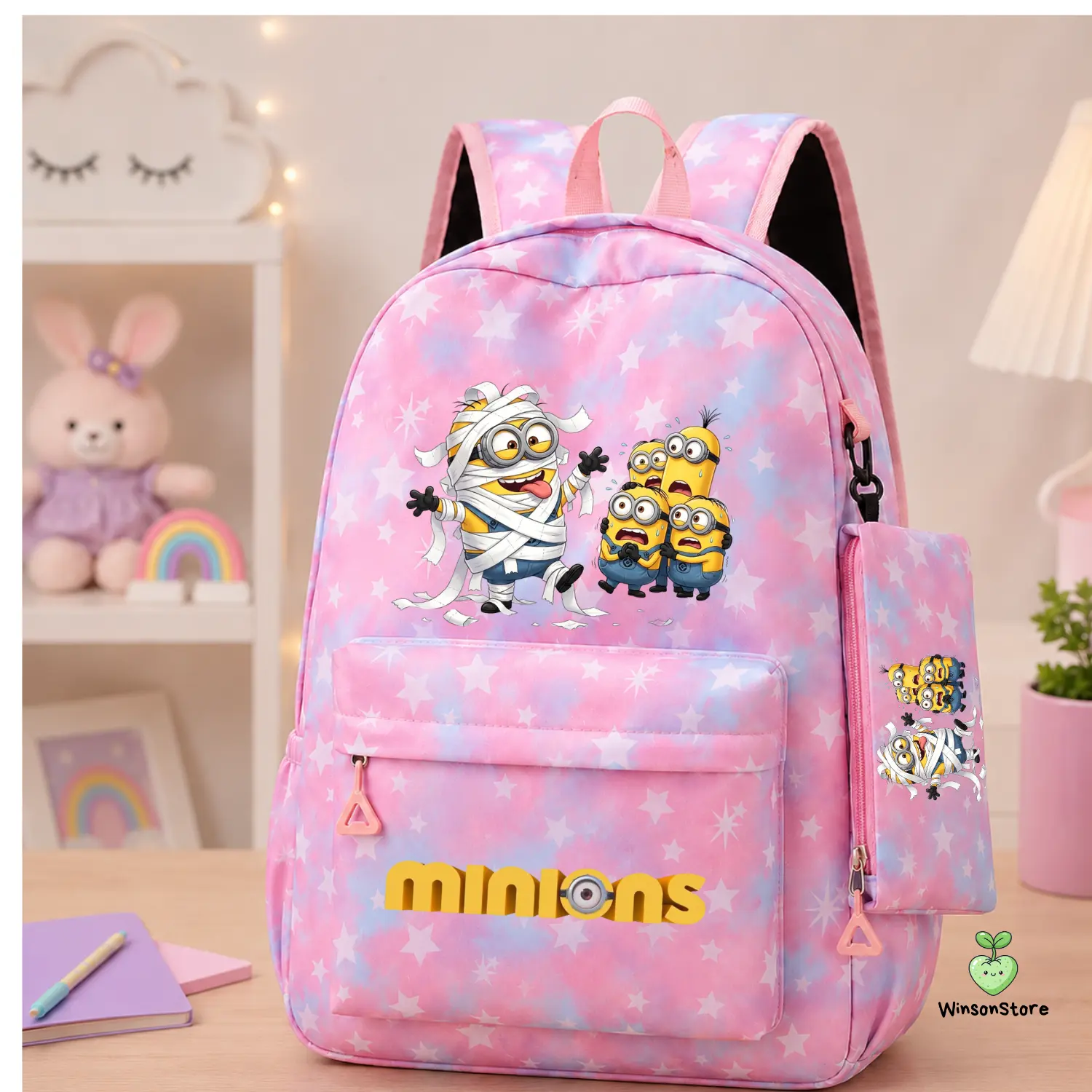 Minions Backpack for Kids | Cute School Backpack with Pencil Case | Lightweight Bookbag for Boys & Girls, Back to School, Travel & Everyday Use