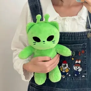 Cute Alien Cat Plush Toy Green Kitten Soft Plushie Dolls Kawaii Anime Stuffed Animal Pillow Home Decor Couple Gifts for Friends