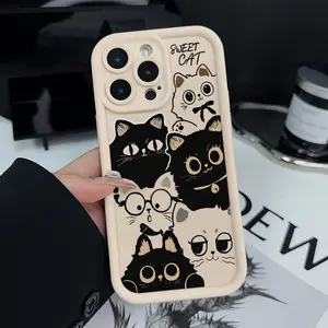 Phone Case Compatible with iPhone 16 15 Pro Max Plus 14 13 12 11 X XR Cartoon Kitten Pattern Rugged Durable Shockproof Anti-Scratch Soft Silicone Case