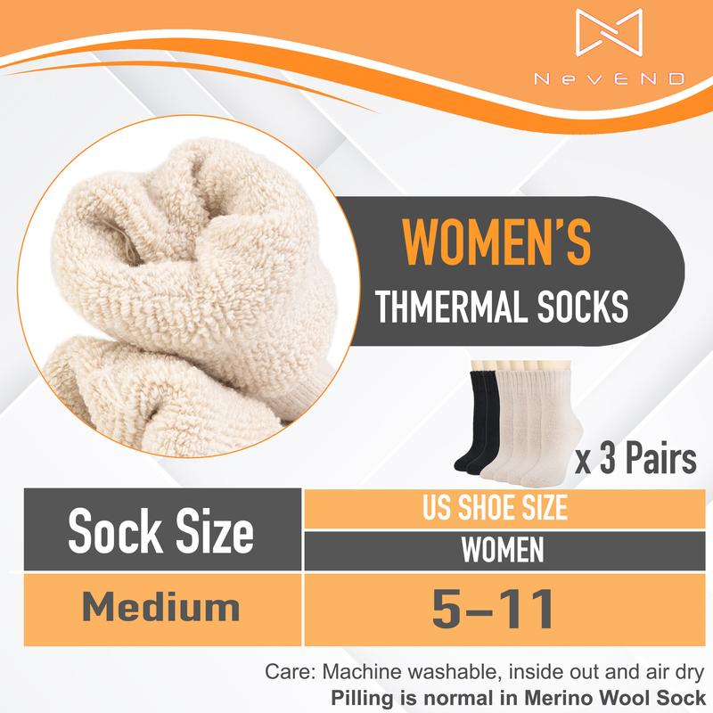 NevEND 3 Pairs Women Heavy Duty Thermal Boot Socks Winter Warm Insulated Heated Cotton Wool Work Crew Thick Warm Socks 9-13 Womenswear Underwear