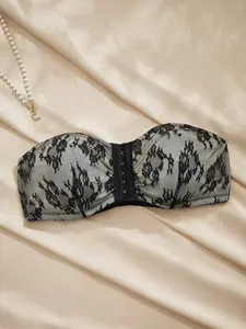 Lace Strapless Bandeau Bra, Floral Lace Bra, Invisible Push Up Bra for Backless Dresses & Parties, Stylish and Comfortable Underwear