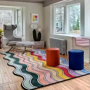 Colorful Wave Pattern Rug, 1 Count Non-slip Soft Floor Mat, Decorative Carpet Contemporary Rugs for Home Living Room Bedroom, Vanity Decor Accessories