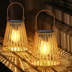 KOOPER Solar Lantern Outdoor Lights, 2/4 Pack Bright Hanging Solar Lanterns Outdoor Waterproof with Handle, Decoration Rattan Lanterns for Outside Hanging Garden Patio Yard Porch Trees Lawn Pathway Gift