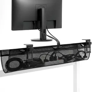 No Drill Clamp- 36 inch Mesh Net Under Desk  Management Wire Organizer, Adjustable  Office Standing Desk Cord Storage Sleeve, Black, DESK-AC36MH