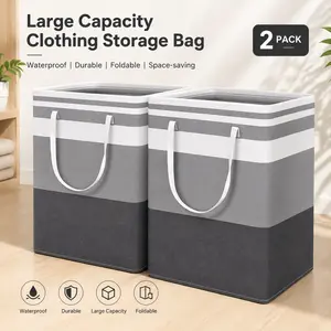 HomeHacks 2-Pack Large Modern Laundry Basket, Waterproof Freestanding Foldable Tall Clothes Hamper, Collapsible with Extended Handles, 75L Storage for Dorm & Family Use