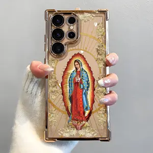 Virgin Mary Phone Case, Electroplated Cover with Airbag Shockproof Slim Soft TPU Cover for Samsung S26 S25 S24 S23 S22 Ultra S25Edge S24FE Plus S25+ Catholic Guadalupe Maria