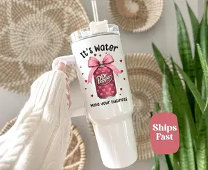 Funny Dr Pepper With Handle Straw 40oz Stainless Steel, It's Water Mind Your Business Cup, Trendy Girl Lifestyle Tumbler, Funny Soft Drink Fan Gift For Women Girls,Dr.Pepper Lovers Mug Gift Handcrafted Soda Gift For Dr Pepper Lovers,Easy To Clean,Washable