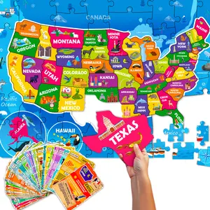QUOKKA Durable Kids' Activity Set - 70-Piece Jigsaw Puzzle, 50 Vibrant Cards, USA-Made Geography Toys & Games for Ages 4-6