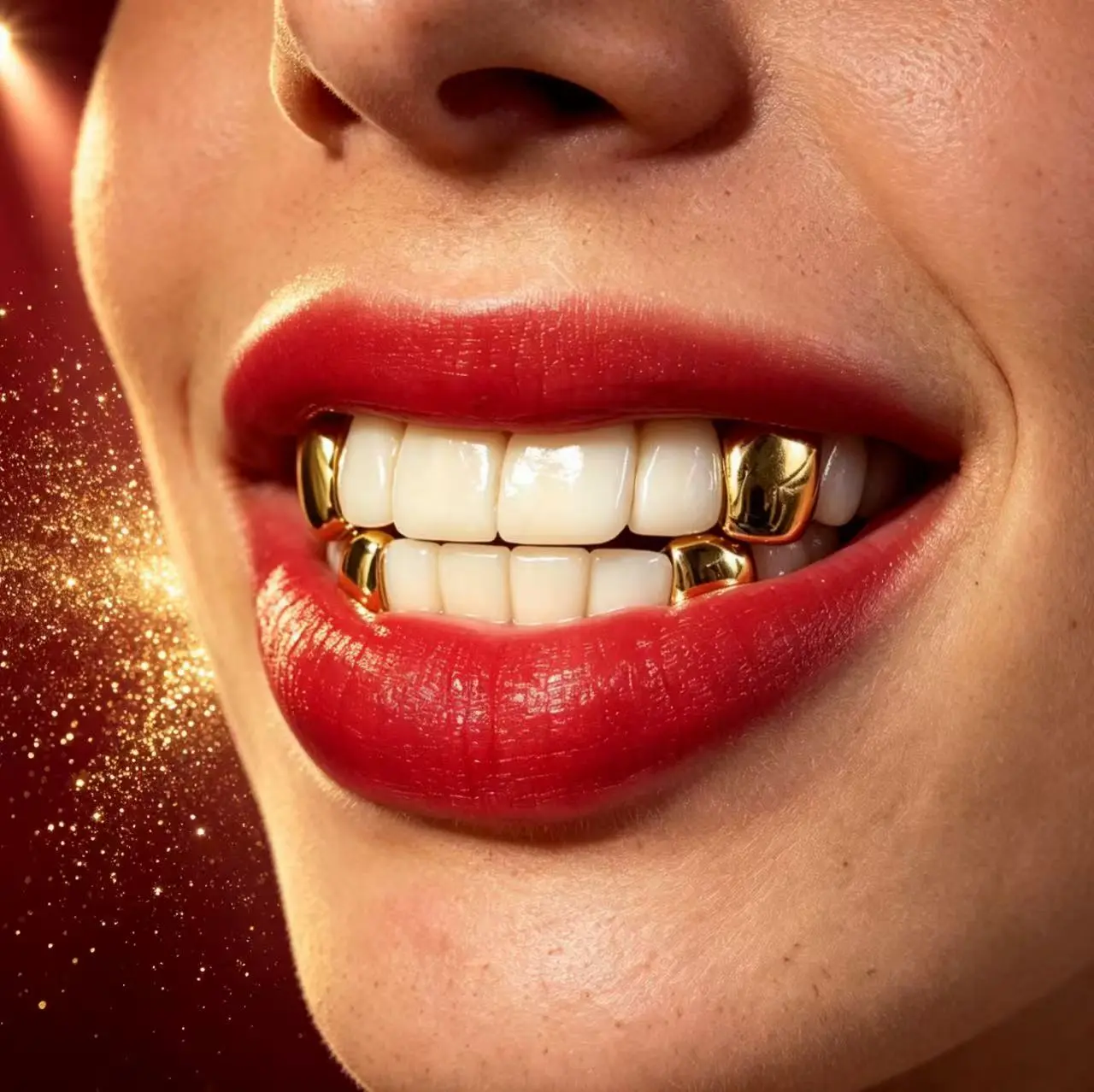 4 Pieces Glossy Gold Plated Tooth Caps Hip Hop Grillz, Adjustable Teeth Decor Accessories for Costume, Concert, Party Cosplay
