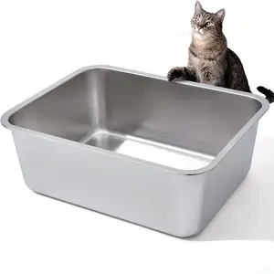 Stainless Steel Cat Litter Box with Scoop, High-Side Non-Stick Odorless, Easy to Clean, High Sided Litter Box, Large Metal Litter Box for Big Cats