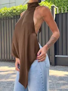 Women's Summer Fashion Casual Satin Backless Top Fit, Versatile for Daily, Dates, Travel, Vacation, Stylish and Comfortable