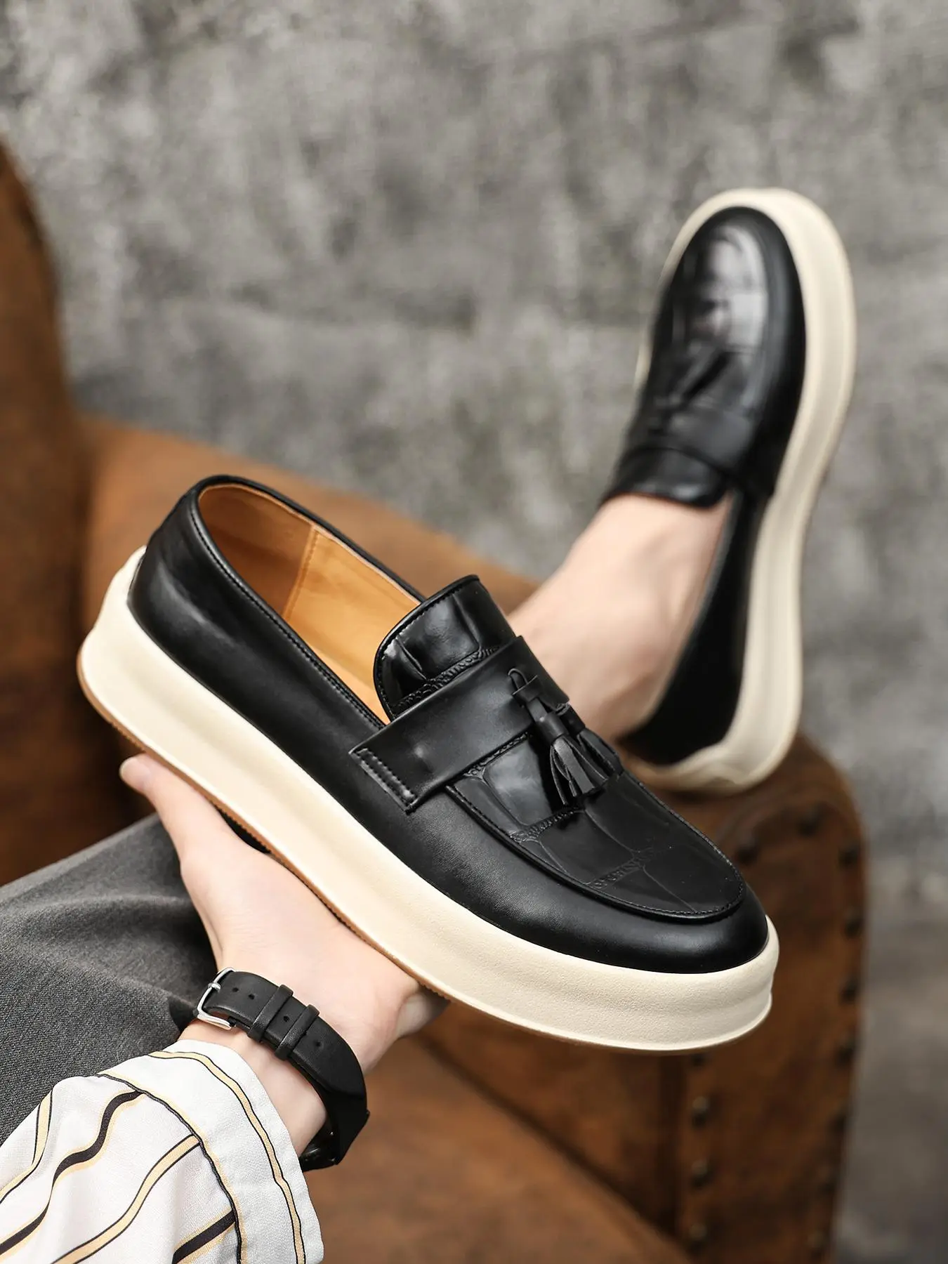 Men's Fashionable PU Leather Flat Loafers, Casual Comfortable Round Toe Slip-on Loafers for Daily Wear, Business Formal Shoes for Men