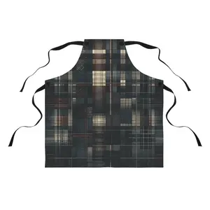 Dark Rustic Plaid Apron for Kitchen Cooking BBQ Grill, Adjustable Neck Strap, Durable Fabric