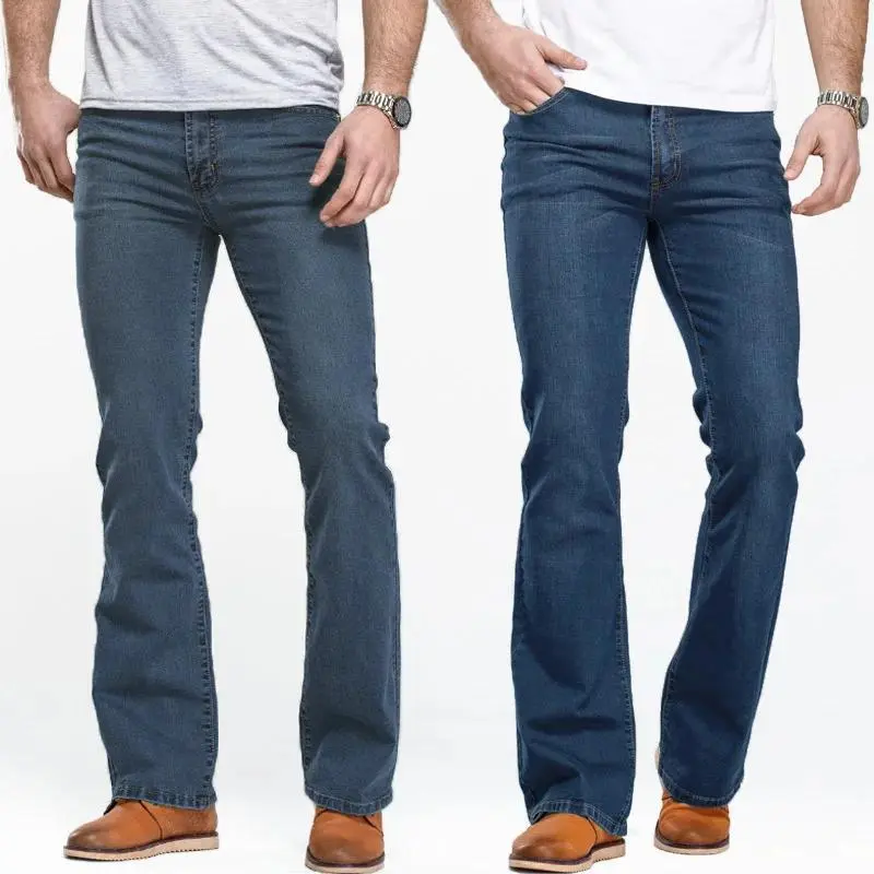 (New)Mens Boot Cut Jeans Slightly Flared Slim Fit Blue Black Trousers Designer Classic Male Stretch Denim Pants