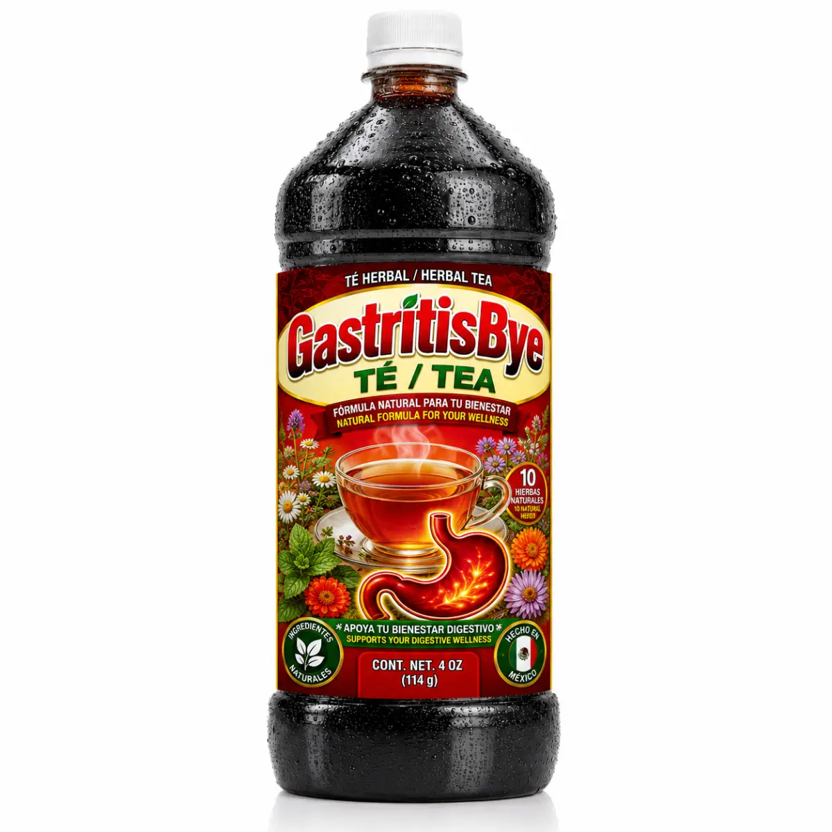 Gastritis Bye Herbal Tonic 1L  (33.3 Fl Oz) | Powerful Botanical Blend with Nopal, Cuachalalate, Maguey, Malva, Verbena, Menta, Manzanilla| Traditional Herbal Wellness Drink