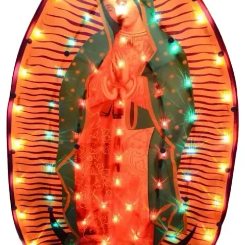 22-Inch Plastic Oval Virgin Mary 80LED Light Religious Decor, Christmas Festive Home Supply with Spiritual Ambience, Flash Mode Option, Faith Gift (22" x 13")