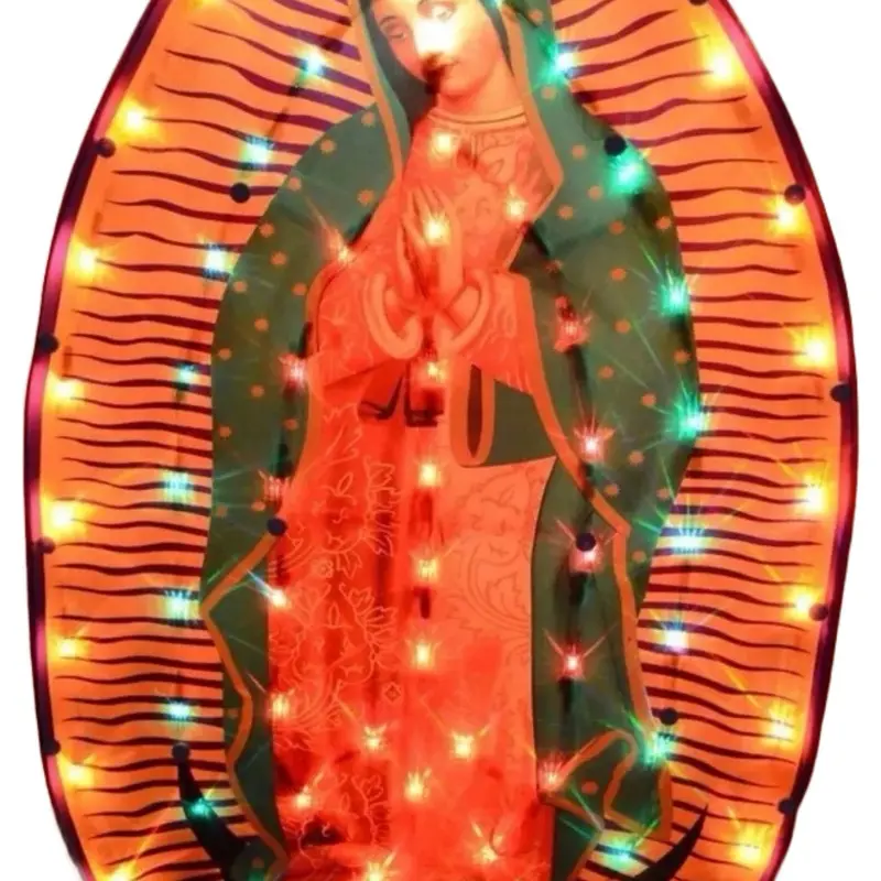 22-Inch Plastic Oval Virgin Mary 80LED Light Religious Decor, Christmas Festive Home Supply with Spiritual Ambience, Flash Mode Option, Faith Gift (22" x 13")