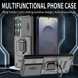 LensSlide Armor Ring Case Military Grade Heavy Duty Shockproof Phone Cover with 360° Rotatable Ring Kickstand for Samsung Galaxy S26 Ultra S25 S24 S23 Ultra Multifunctional Design Anti-drop Airbag