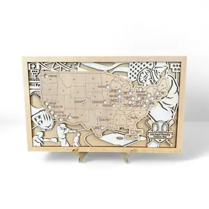 Wooden Baseball Stadium Map Wall Art,Major League Ballparks Stadium Tracker Checklist, Fathers Day Valentines Christmas Gifts for Dad Boyfriend Husband Daughter Son