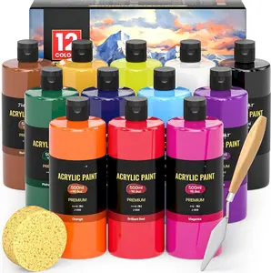 12 Colors   Bottle Set (500ml/16.9oz), Large Bottles   Kit, Rich Pigmented Bulk Painting Supplies for Artists, Beginners  Adults on Rocks Canvas Crafts  Ceramic Fabric
