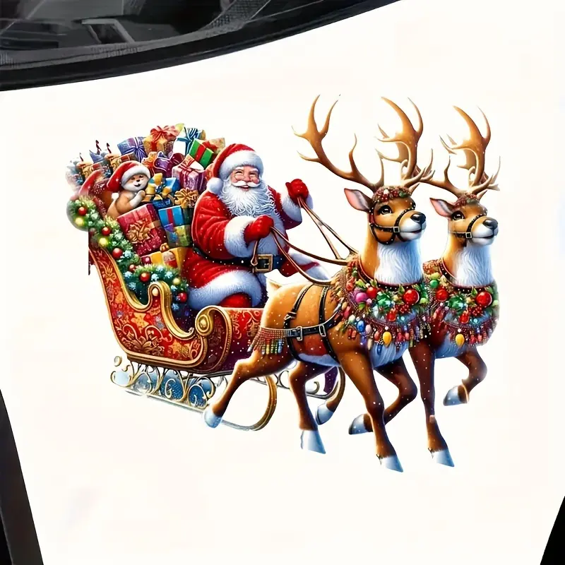 1PC  Santa Claus and Reindeer Car Sticker Is Waterproof and Easy To Apply Without Leaving A Trace  Suitable for Car Trunk  Laptop  Bottle  Truck  Motorcycle  Window  Wall  Festive Atmosphere  Decoration  Necessary for Christmas
