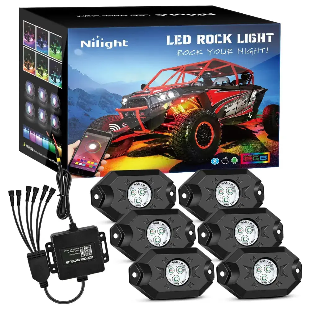 Nilight 6-Pod LED RGB Rock Lights, Bluetooth-Controlled Car Decorative Light, Underglow Ambient Lighting for Cars, Ambient Lighting Car