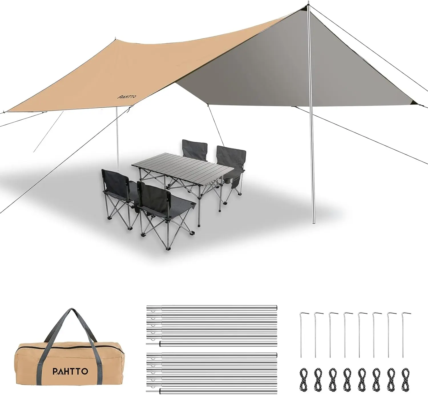 12x10FT Hammock Rain Fly Camping Tarp with Poles, Waterproof Ultralight Polyester Outdoor Canopy Tent, Portable Instant Canopy with Adjustable Height & Durable Rubber Base, UV-Resistant for Camping, Hiking, Uv Resistant Tarp