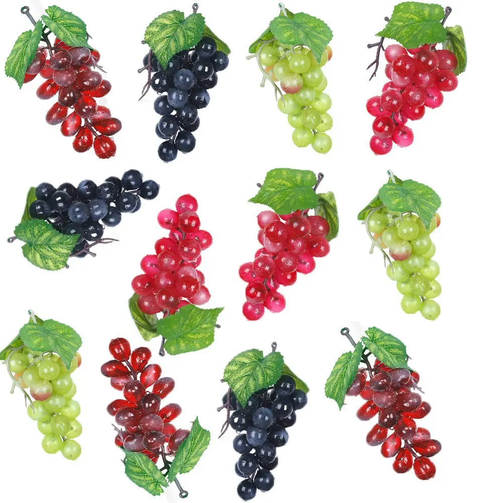 12-Pack Plastic Lifelike Artificial Grape Clusters - Decorative Fruit Ornaments for Wedding, Table, Kitchen Home Decoration Accessories