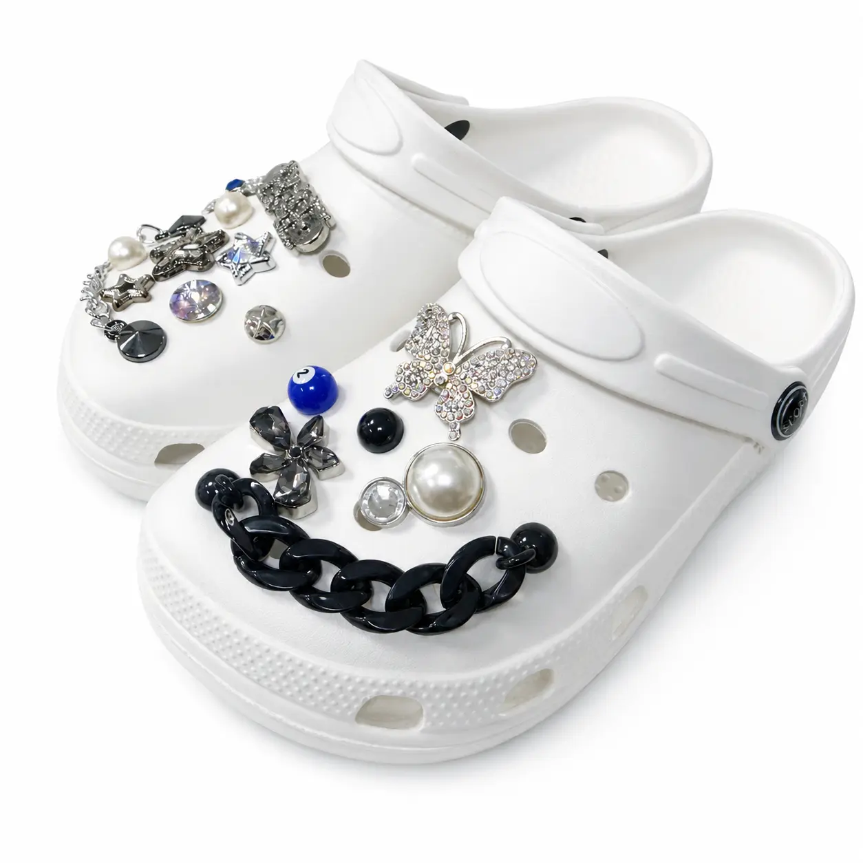 Decorated Clog Sandals with Rhinestone Butterfly, Pearl, Star & Chain Charms, Lightweight Breathable Slip-On Garden Shoes, Non-Slip Casual Beach Sandals