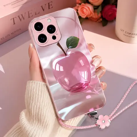Luxury Crystal Apple Phone Case – Metallic Cover with Lanyard for iPhone 18/17/16/15/14/13 Pro Max & Samsung S25 Ultra -- 985