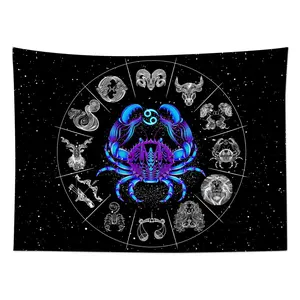 Twelve Constellation Cancer Black Tapestry Wall Hanging Bedspread Art Home Decor