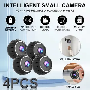 Compact wireless Mini Smart Home Monitoring Camera Set of 4, Remote Monitoring, 2.4g WiFi, Battery Powered, APP Control, Pet and Child Monitor, Compatible with Alexa, WiFi Security Cameras
