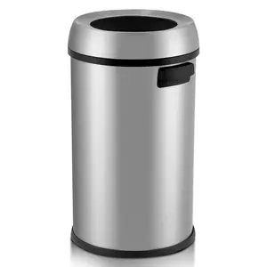 65L/17 Gallon Heavy Duty Stainless Steel Kitchen Trash Can – Large Open Top, Fingerprint Heavy Duty Open Top Stainless Steel Kitchen Trash Can 65L/17 Gallon – Large Capacity, Fingerprint-Resistant Waste Bin for Office, Restaurant, Bedroom, Outdoor