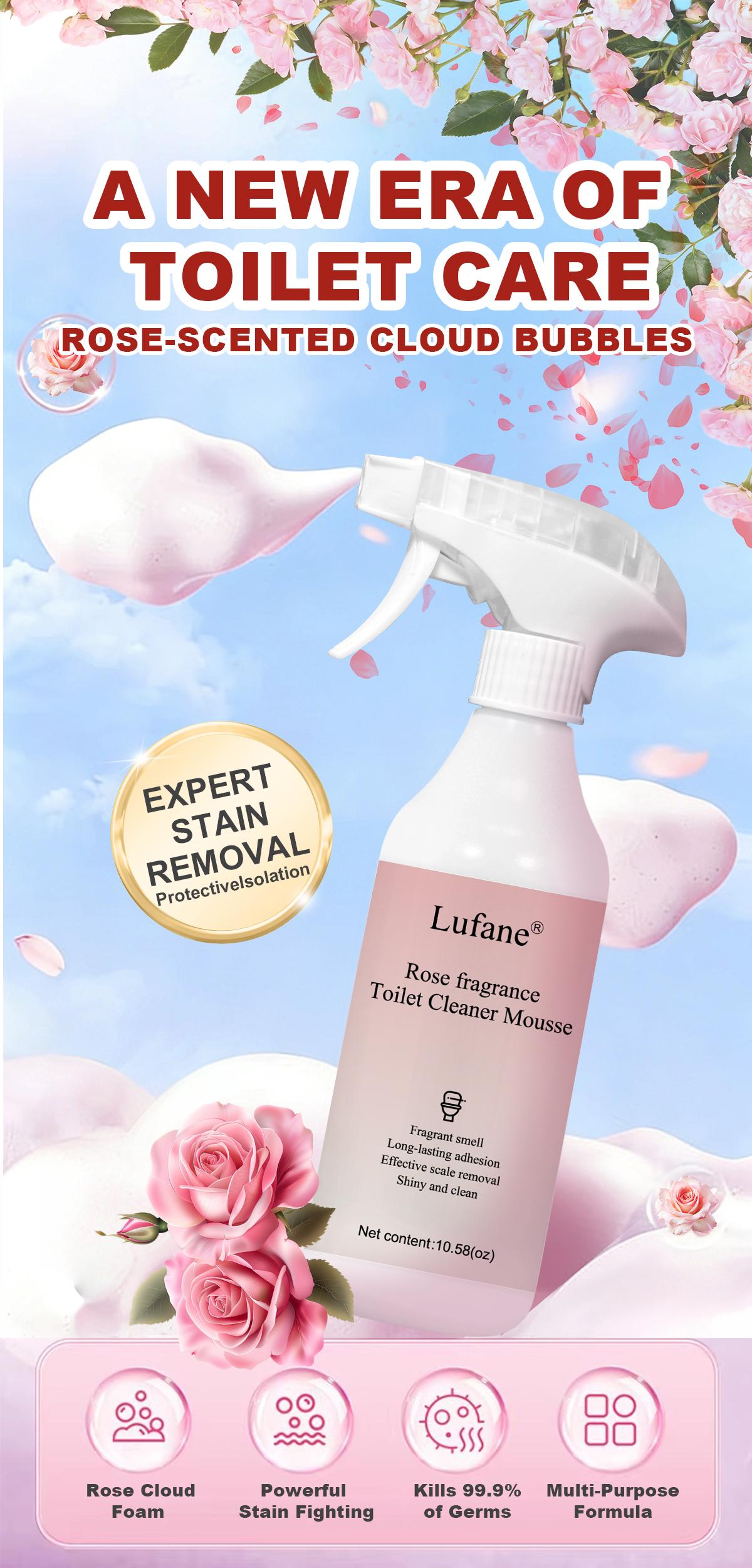 [mothersdaygift]  Bathroom Cleaning Foam Spray (10.58 oz) — Long-Lasting Rose Scent; Removes Hard Water Stains, Toilet Grime, and Soap Scum from Various Surfaces