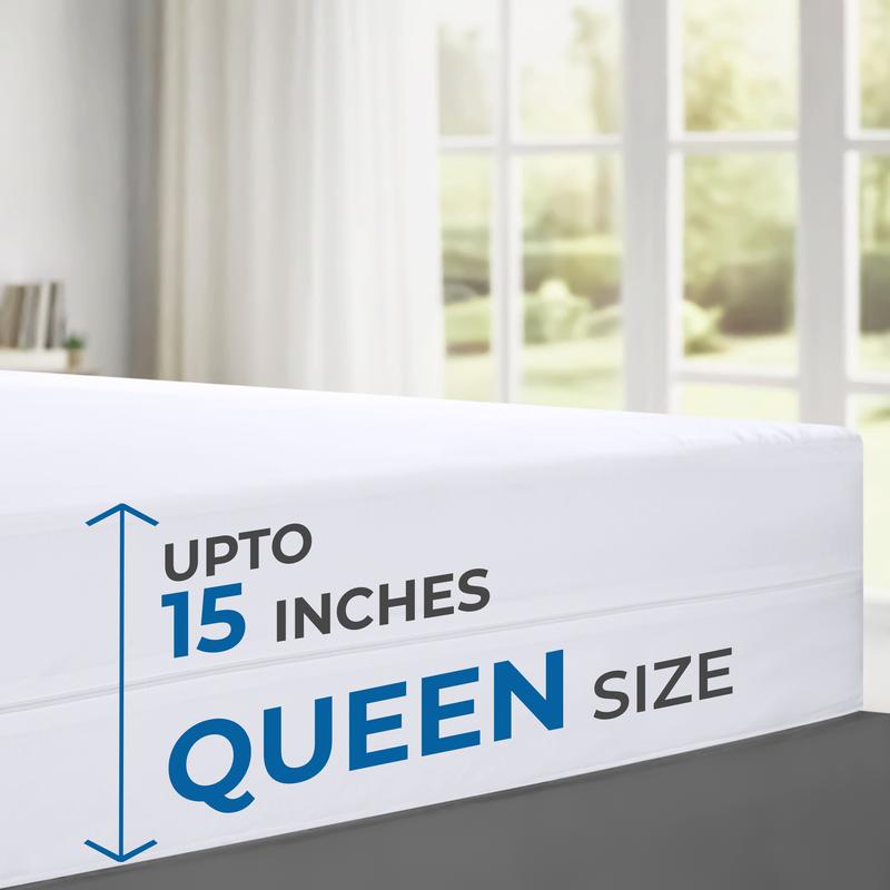 Utopia Bedding Zippered Mattress Encasement Queen | 100% Waterproof & Bed Bug Proof Protector | 6-Sided Cover, Washable & Durable - White (60x80x15)