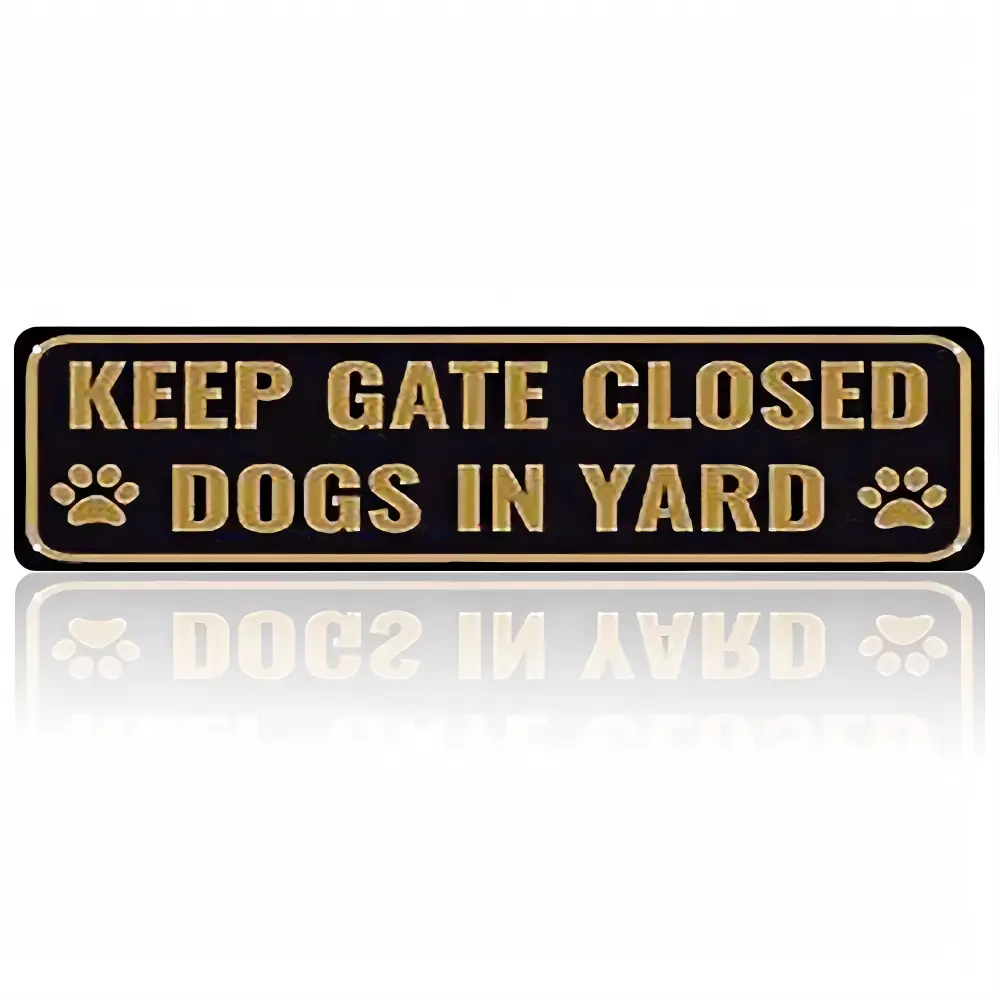 16x4 Inches Aluminum Metal Sign "Keep Gate Closed Dogs in Yard" Pet Safety Warning Sign for Home Yard Fence Gate Porch Farmhouse Outdoor Indoor Decorative Plaque Waterproof Durable High Visibility Dog Paw Print Security Notice Gift