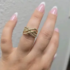 14K Gold Plated Criss Cross Ring with Zirconia