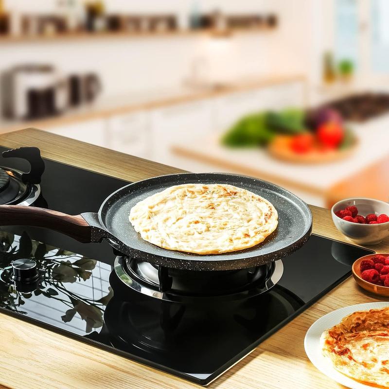 Nonstick Crepe Pan, Swiss Granite Coating Dosa Pan Pancake Flat Skillet Tawa Griddle  with Stay-Cool Handle, Induction Compatible