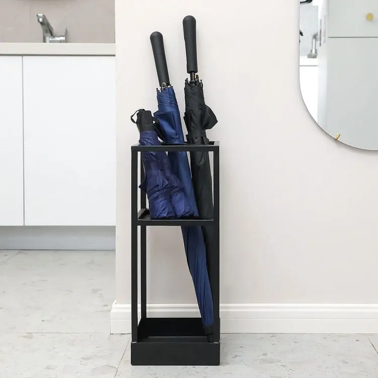 Geometric Matte Black Metal Freestanding Large and Small Umbrella Holder Stand Storage Rack