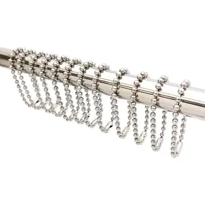 Nickel Shower Curtain Hooks, 6 Inch Ball Chain Design, 12 Pack Rust-Resistant Metal Curtain Rings for Bathroom Rods, Heavy Duty 4.5mm Shower Curtain Hangers