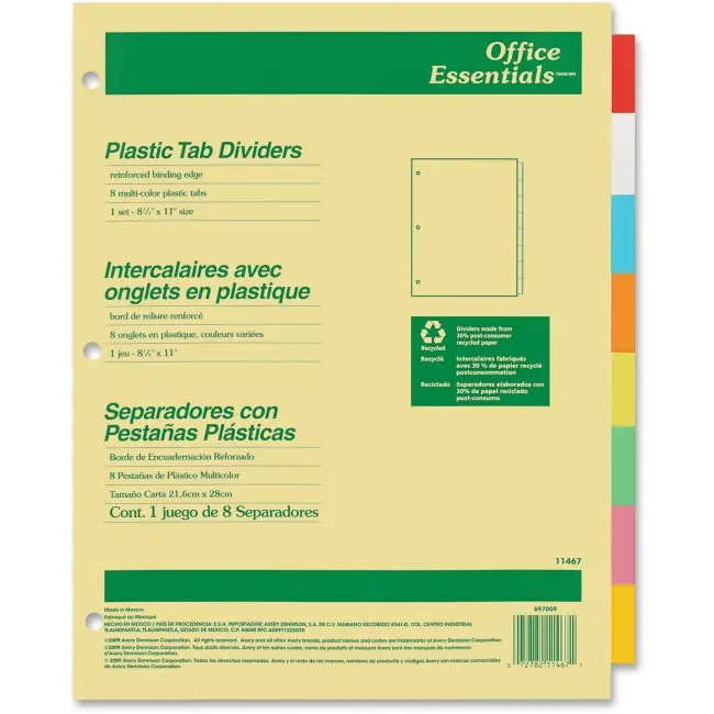 Avery Economy Insertable Dividers with Translucent Body, 8 Assorted Colored Insertable Tabs, Superior Quality Plastic Binder Accessories for Office & School, Standard Size to Enhance Appearance