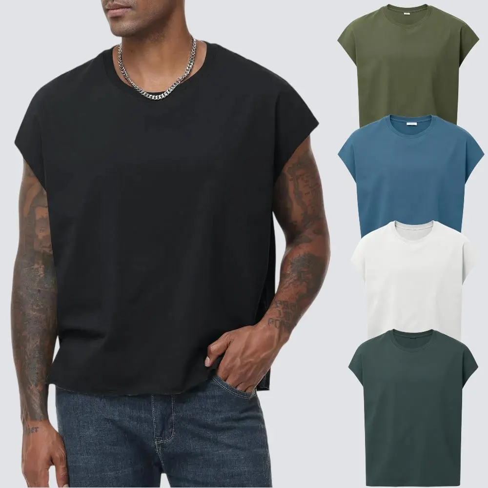 Sleeveless Sport Shirts for Men Cotton Dolman Sleeve Crop Vest Top T Shirts Men Muscle Loose Running Tank Tops Casual Natural Fabric Soft Short Cropped workout tops