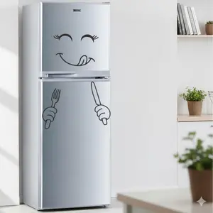 Removable Waterproof Fridge Stickers Set, DIY Self-Adhesive Funny Decals for Kitchen Wall, Creative Cartoon Home Decor, 4-Pack Ins Style Peel and Stick Art for Bathroom, Kids Room, Rental Apartment Makeover, No Residue Easy Apply Wall Decals
