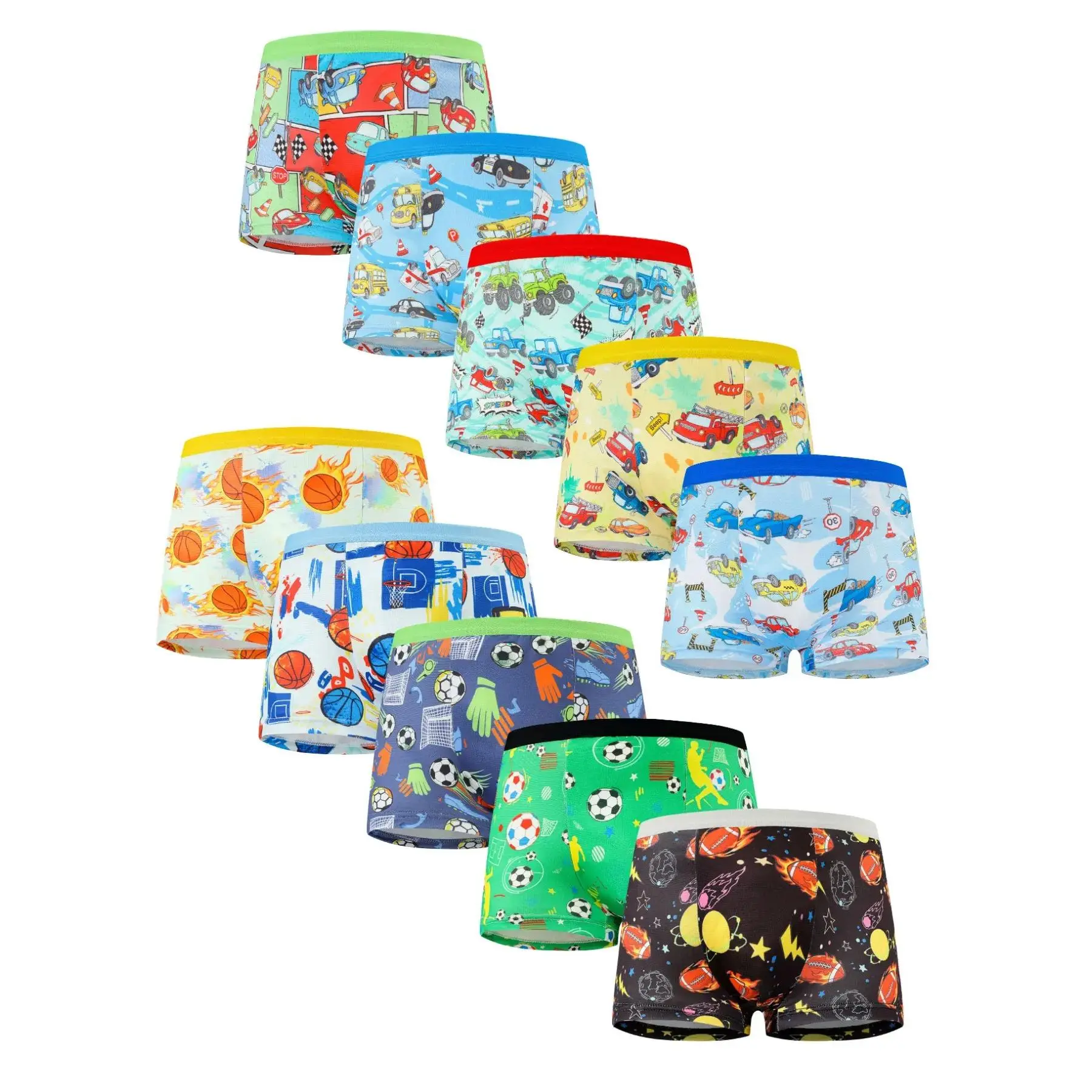 Boys' Underwear (10pc Set) - Soft Fabric, Fashionable Prints, Perfect Fit, Suitable for Daily Wear, All Seasons