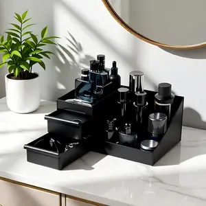 Luxury Men's 3-Layer Cologne Storage Box with Drawers Waterproof Countertop Vanity Case Modern Design for Makeup Grooming Products Perfect Gift for Boyfriend