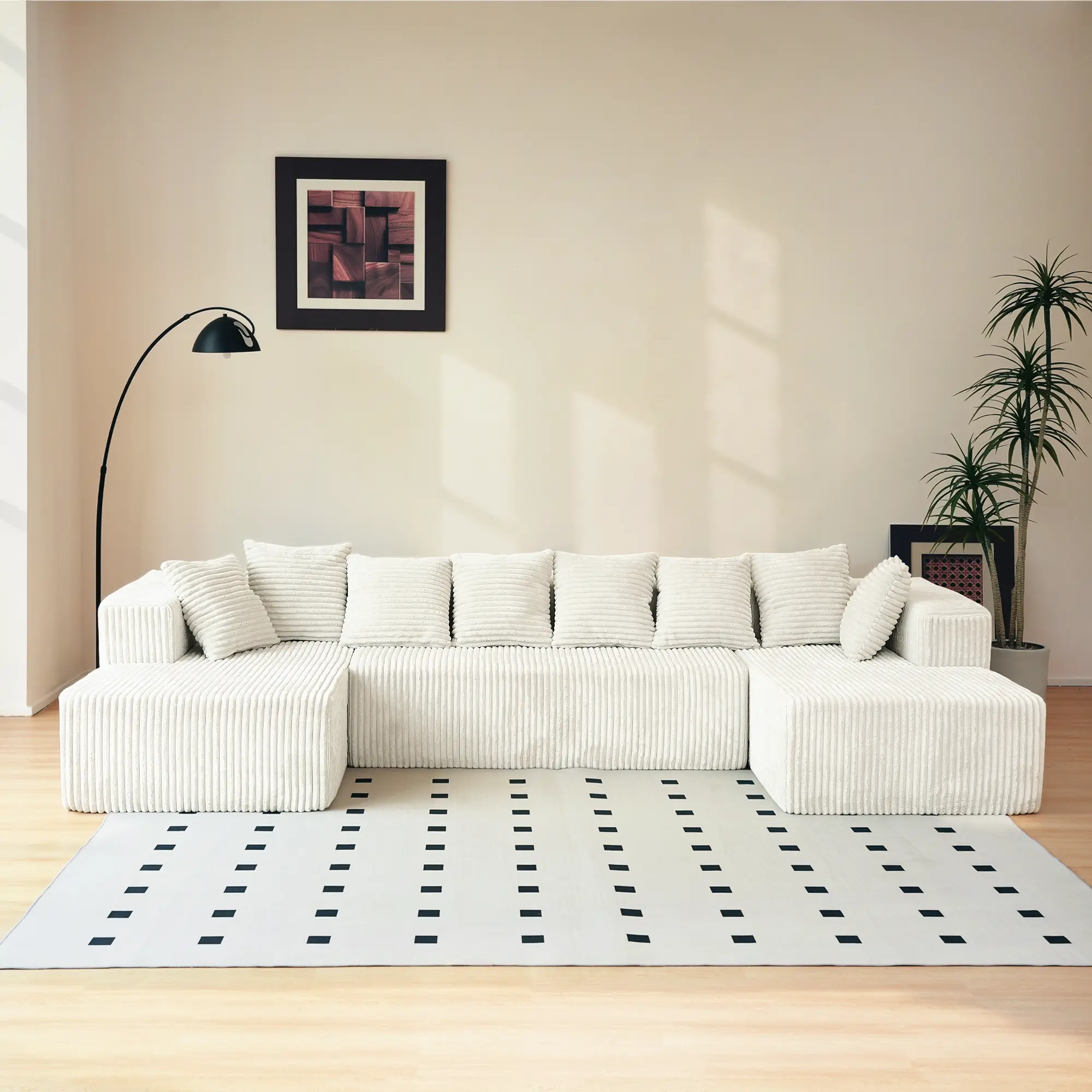 131" U-Shaped Modular Sectional Sofa with Double Chaise - Boneless Design, Memory Foam-Upholstered Soft Corduroy, No-Assembly Comfortable Stylish Wide U-Shape Sofa Sets for Living Room, U Shaped Sofas