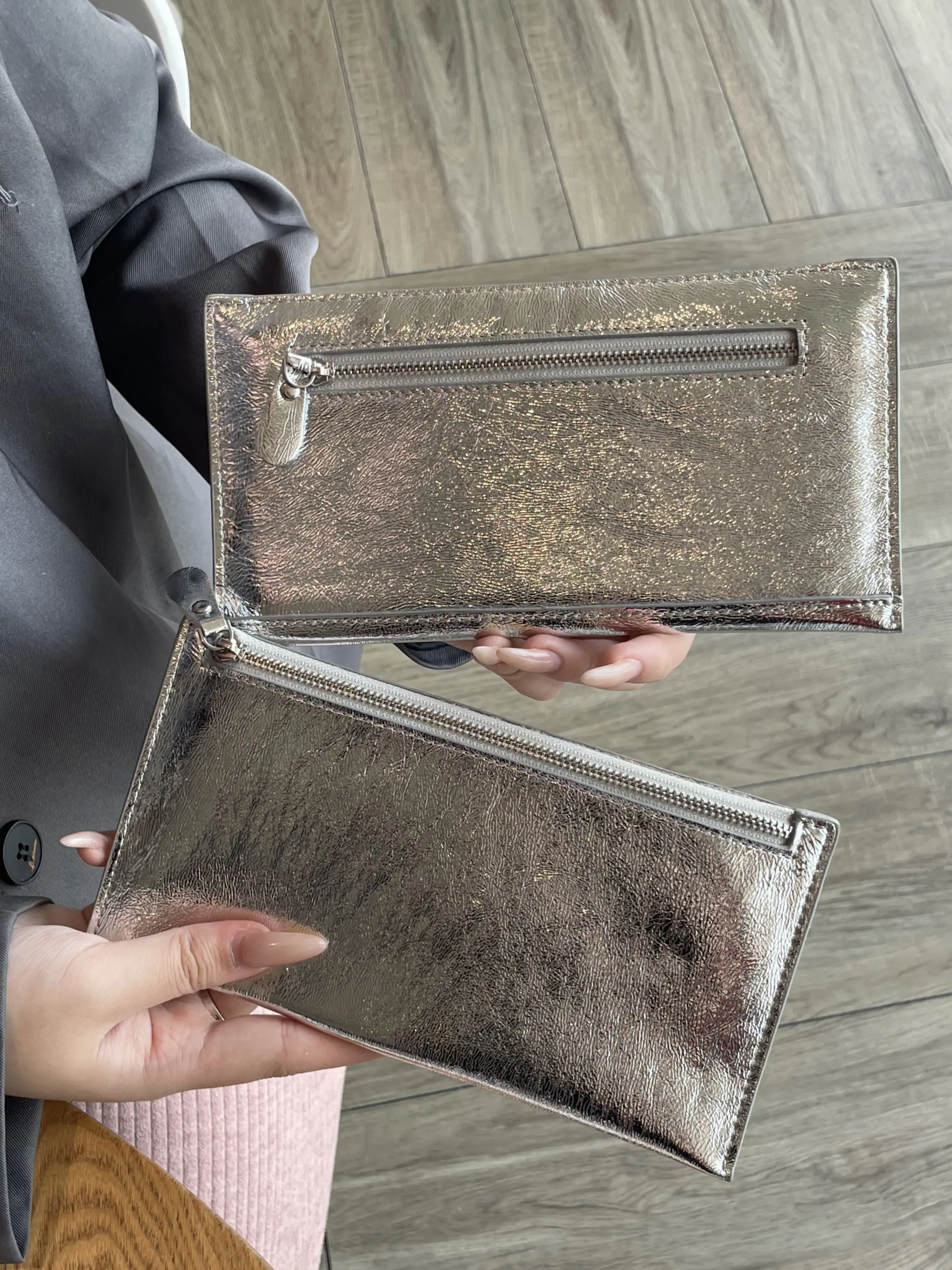 Women's Metal Texture Handbag, Simple Envelope Clutch Bag, Phone Storage Purse, Coin Card Holder, Large Capacity Zip Design